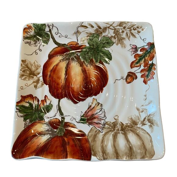 Maxcera PUMPKIN PATCH Dinner Plates 11in Square Set of 4 Thanksgiving New - Picture 7 of 16